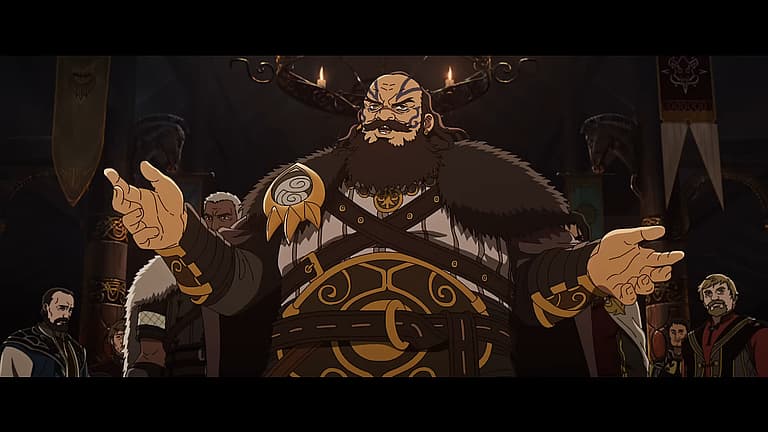 Freca requests King Hammerhand in The Lord of the Rings: The War of the Rohirrim, Warner Bros.