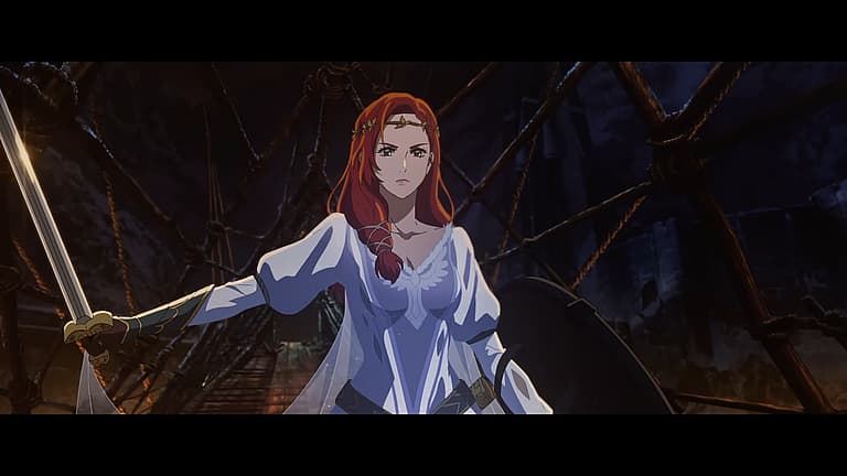 Hèra readies herself for battle in The Lord of the Rings: The War of the Rohirrim (2024), Warner