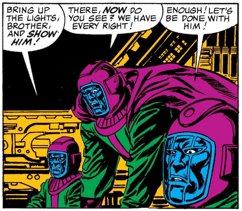 The original Council of Kangs passes judgement on a variant in Avengers Vol. 1 #267 "Time -- And Time Again!" (1986), Marvel Comics. Words by Roger Stern, art by John Buscema, Tom Palmer, Christie Scheele, and Jim Novak.