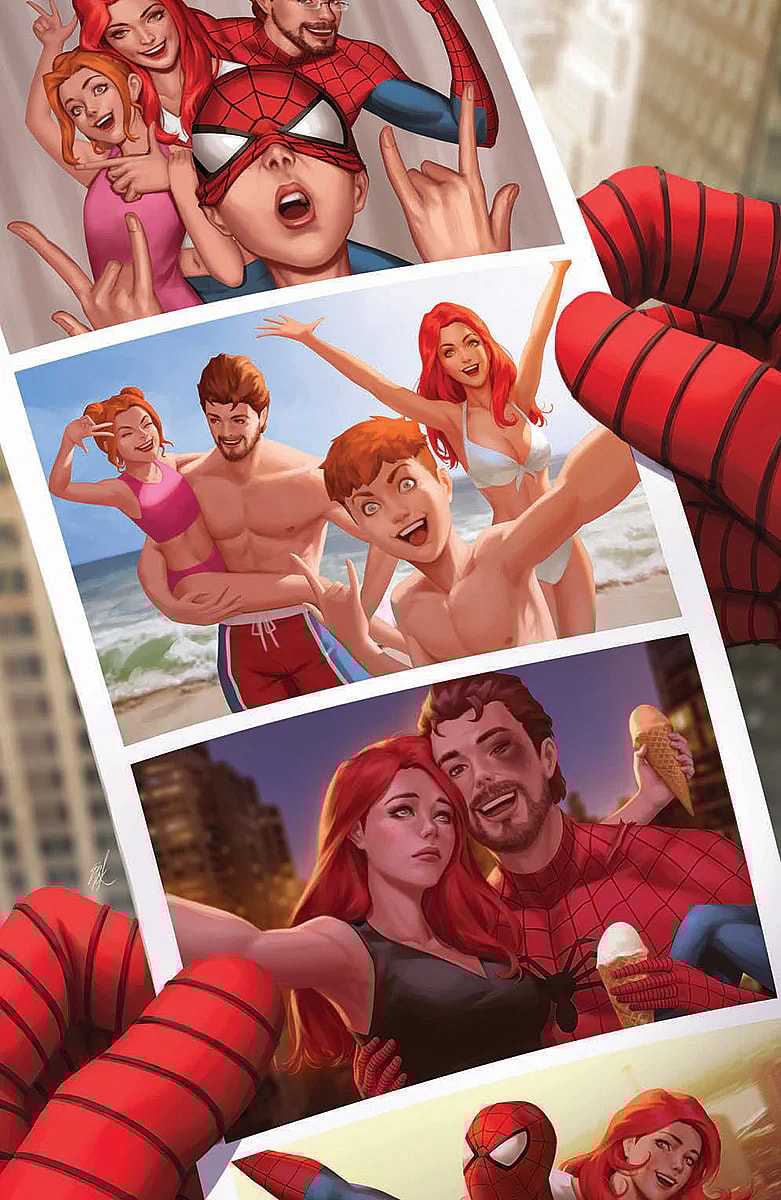 Peter Parker takes a moment to remember what he's fighting for on Ejikure's variant cover to Ultimate Spider-Man Vol. 3 #8 (2024), Marvel Comics