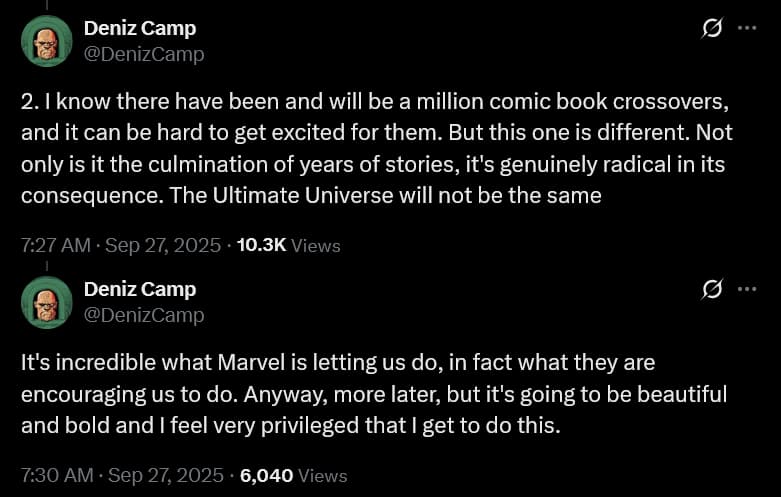 'Ultimate Endgame' writer Deniz Camp teases the miniseries' consequences for Marvel Comics' Ultimate Universe.