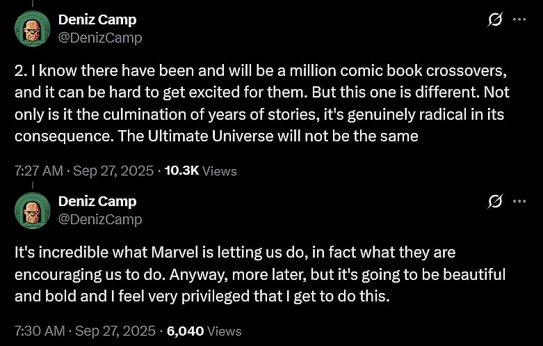 'Ultimate Endgame' writer Deniz Camp teases the miniseries' consequences for Marvel Comics' Ultimate Universe.