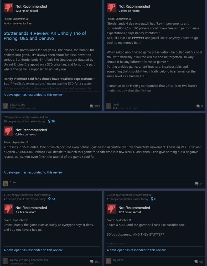 Gearbox CEO Randy Pitchford insults players frustrated with 'Borderlands 4's performance issues.
