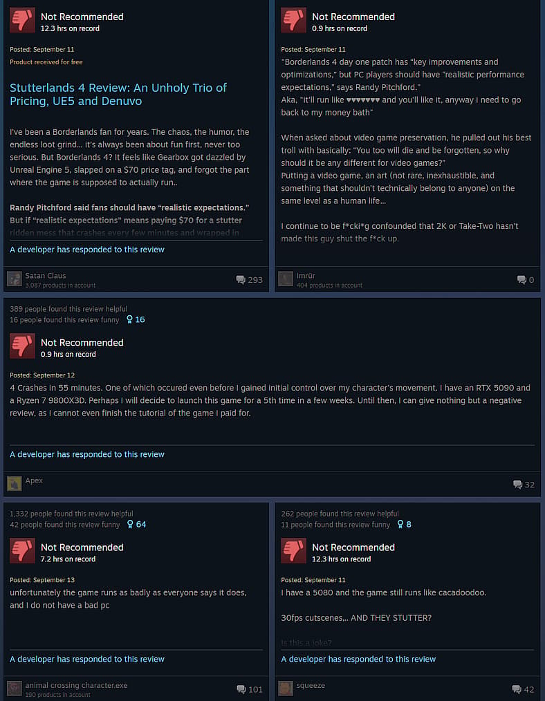 Gearbox CEO Randy Pitchford insults players frustrated with 'Borderlands 4's performance issues.