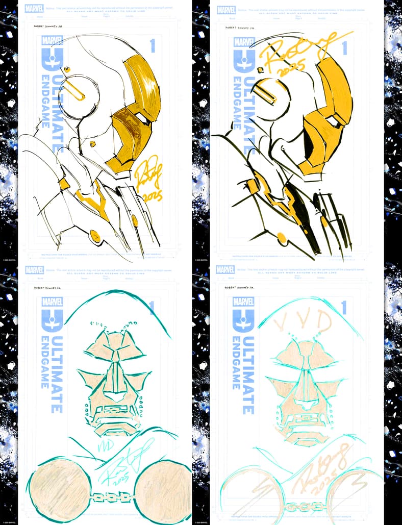 Iron Man and Doctor Doom adorn Robert Downey Jr.'s sketch variant covers for Ultimate Endgame Vol. 1 #1 (2025), Marvel Comics