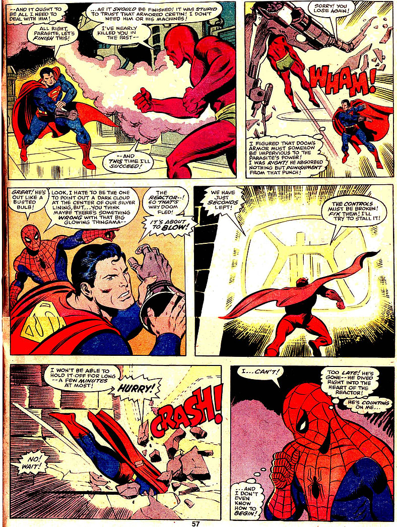 Two intrepid reporters put their lives on the line in Marvel Treasury Edition featuring Superman and Spider-Man Vol. 1 #28 "The Heroes and the Holocaust!" (1981), DC/Marvel Comics