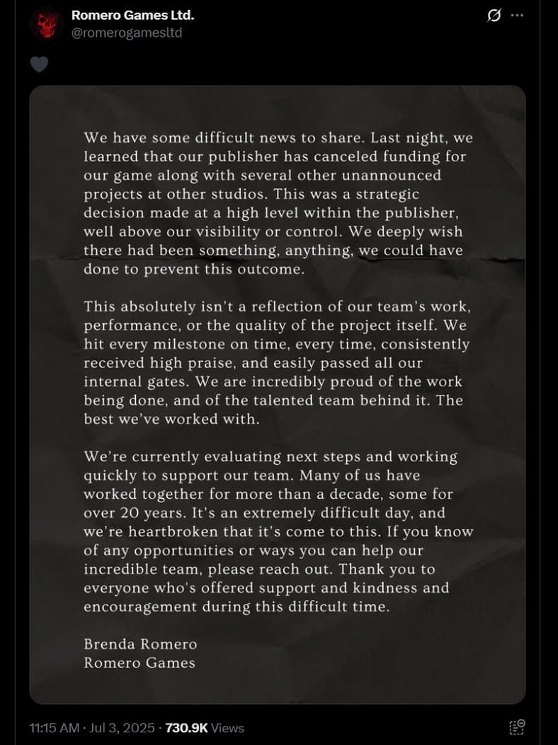 Romero Games Ltd. on X