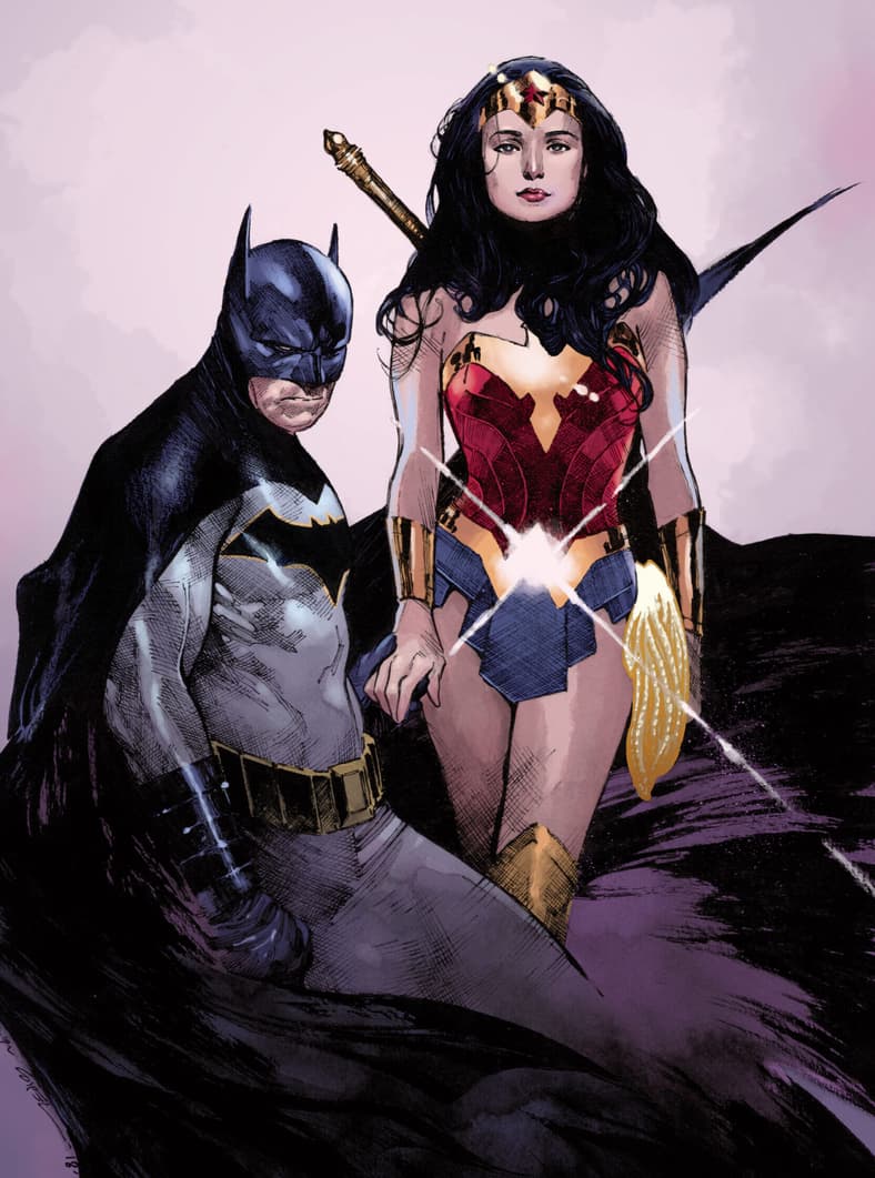 The Dark Knight prepares to fight alongside Wonder Woman on Joëlle Jones and Jordie Bellaire's cover to Batman Vol. 3 #40 "Superfriends, Part 4" (2018), DC