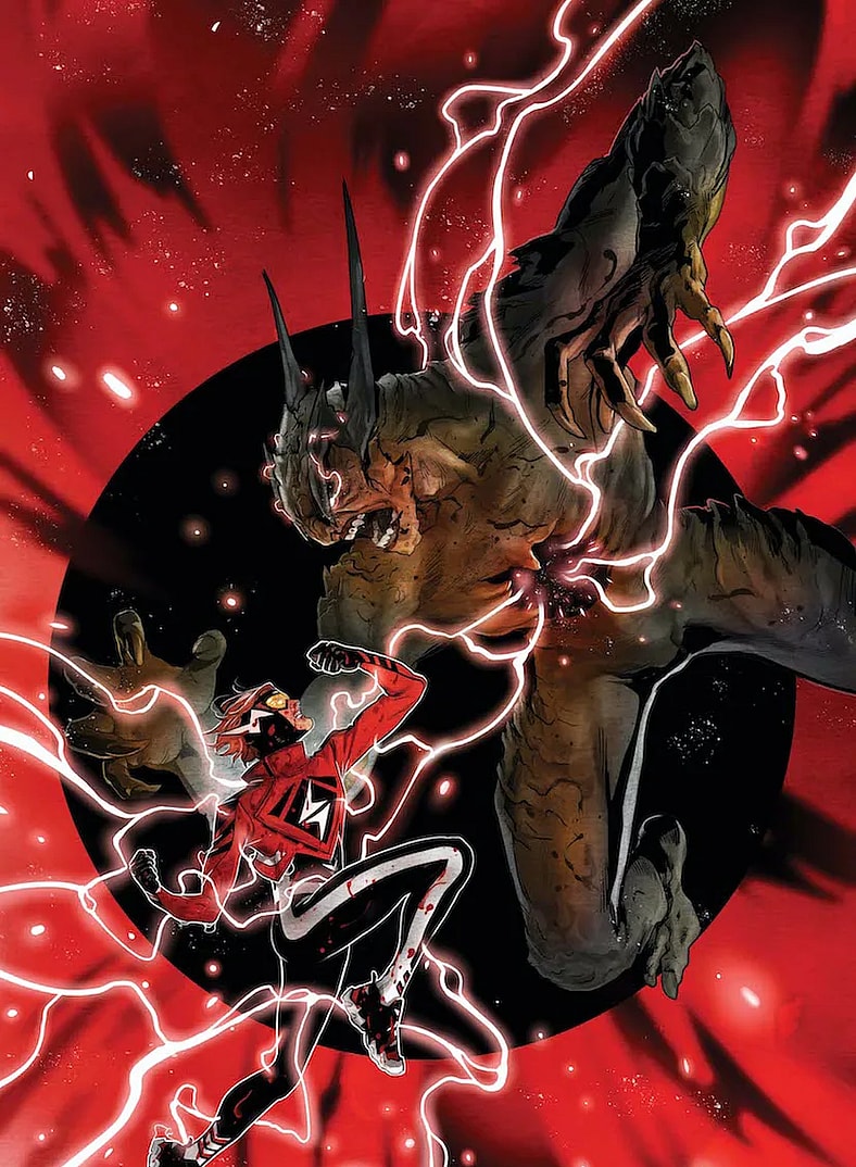 Wally West comes to blows with an unknown Speed Force entity on Nick Robles' cover to Absolute Flash Vol. 1 #12 (2026), DC