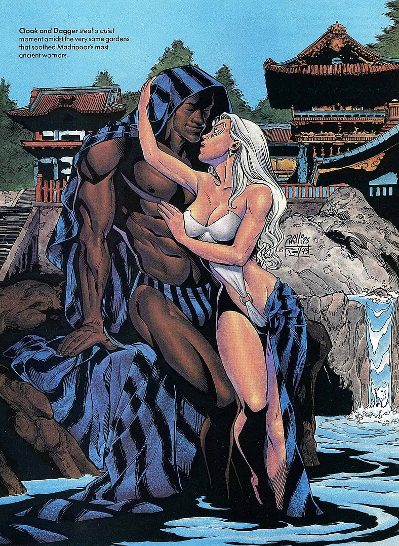 Cloak & Dagger steal some time away in Marvel Swimsuit Special Vol. 1 #4 "Mad for Madripoor" (1995), Marvel Comics. Words by Ariane Lenshoek, Paul Mounts, and Doug Wheatley, art by Joe Phillips, John Dell, and John Cebolero