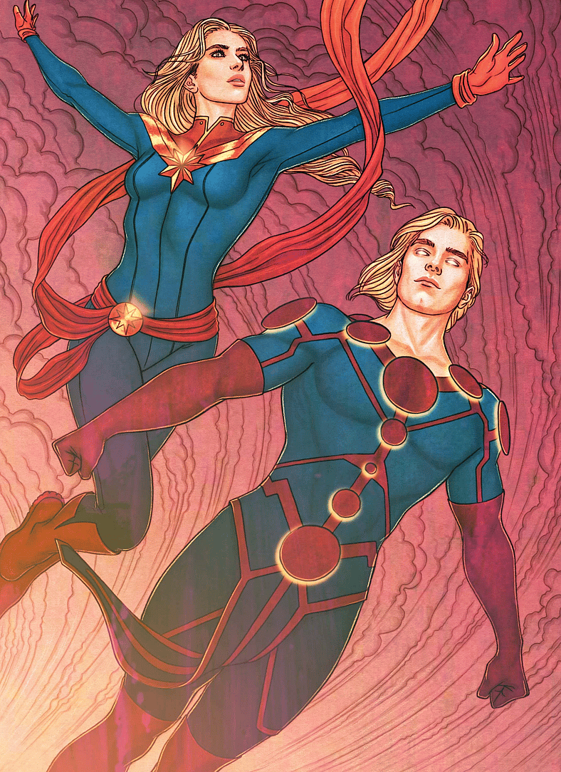 Captain Marvel and Ikaris take to the skies on Jenny Frison's variant cover to Eternals Vol. 5 #1