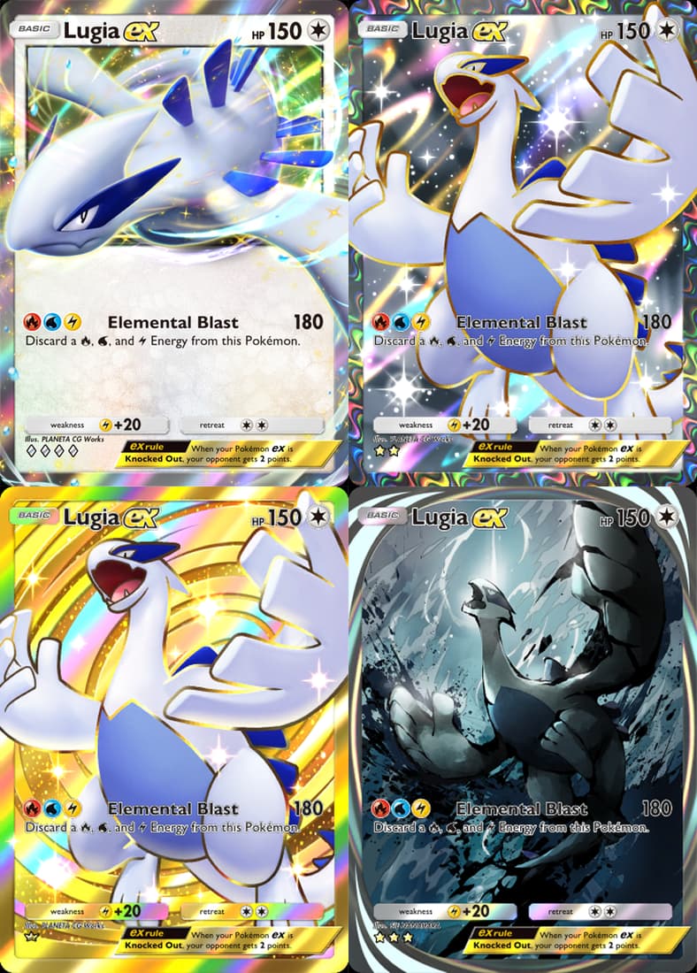 The Double Rare, Super Rare, Ultra Rare, and Immersive Prints for Lugia EX (Card #149/#195/#211/#241), Pokémon Trading Card Game - Pocket Wisdom of Sea and Sky (2025), Nintendo. Art by PLANETA CG Works, SIE NANAHARA.