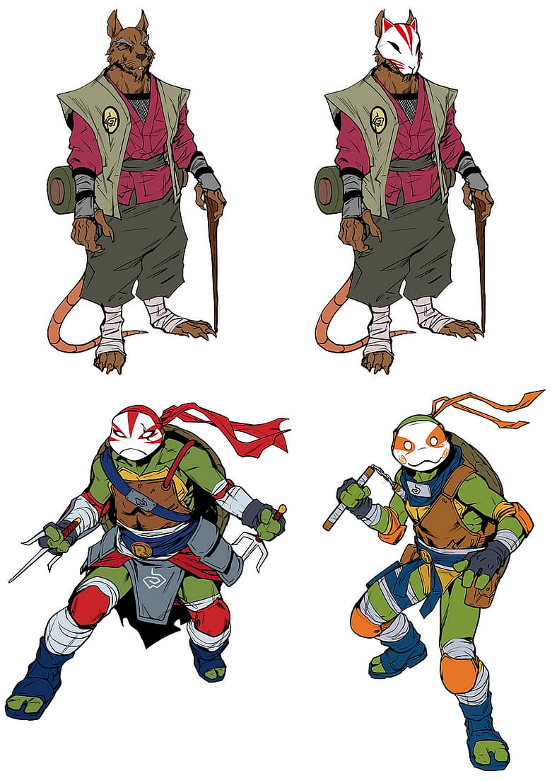 Master Splinter, Raphael, Michelangelo Hidden Leaf Village design sheets by Hendry Prasetya for