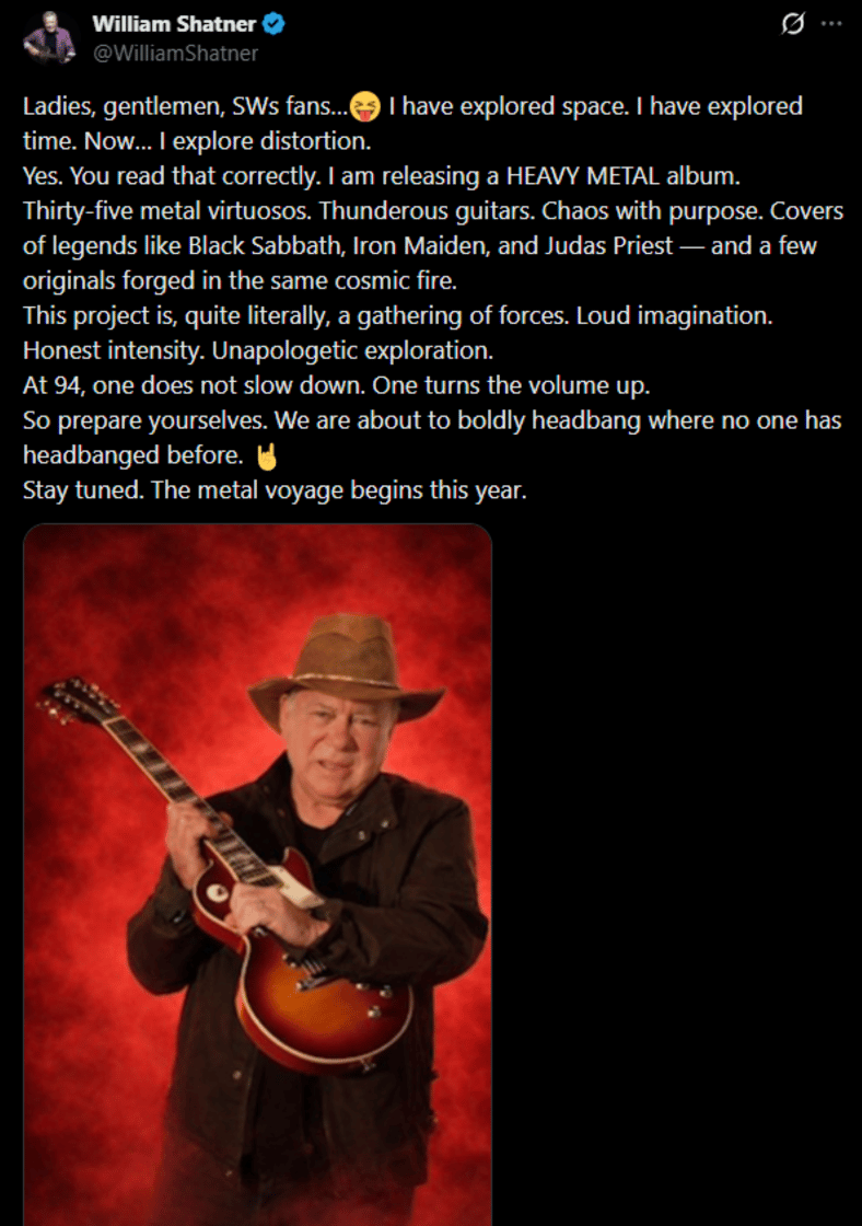 William Shatner, ready to rock, via X