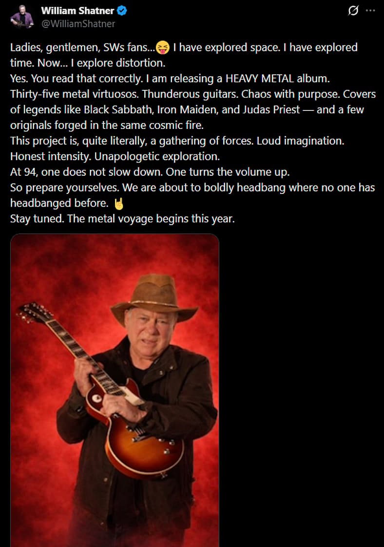 William Shatner, ready to rock, via X
