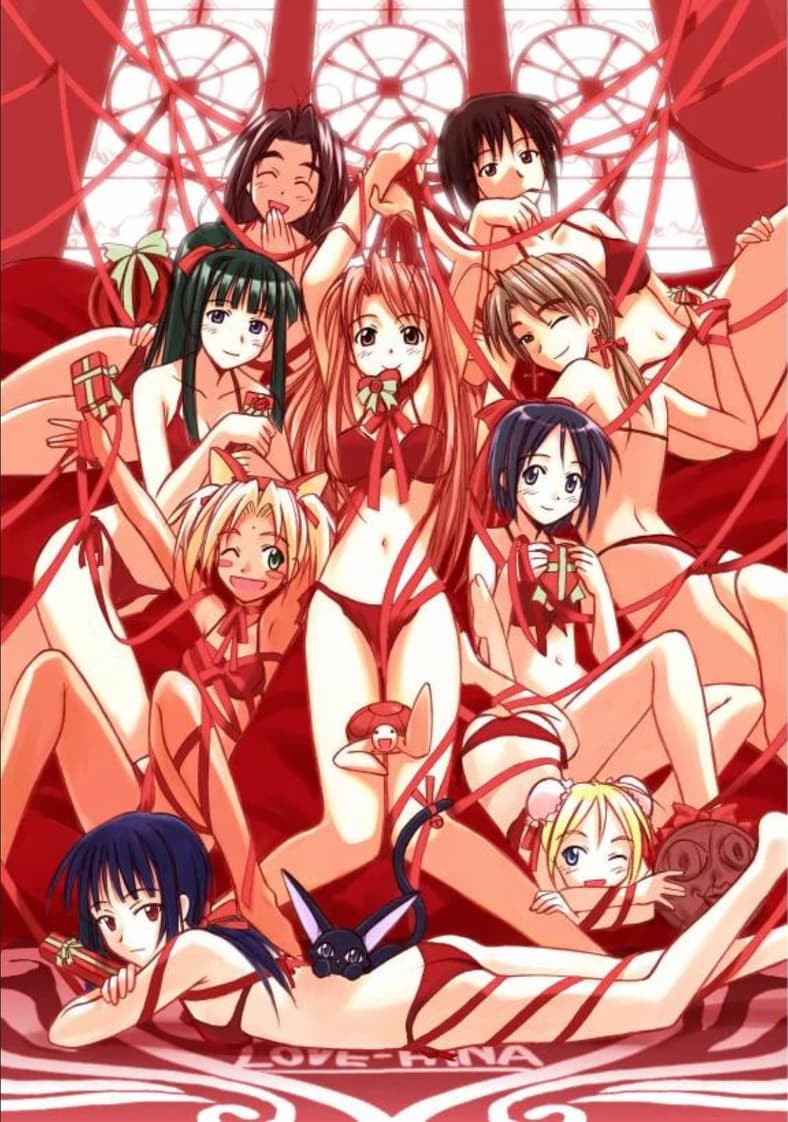 Female leads gather on Ken Akamatsu cover art for Love Hina: Mystery Guests (2002), Kodansha