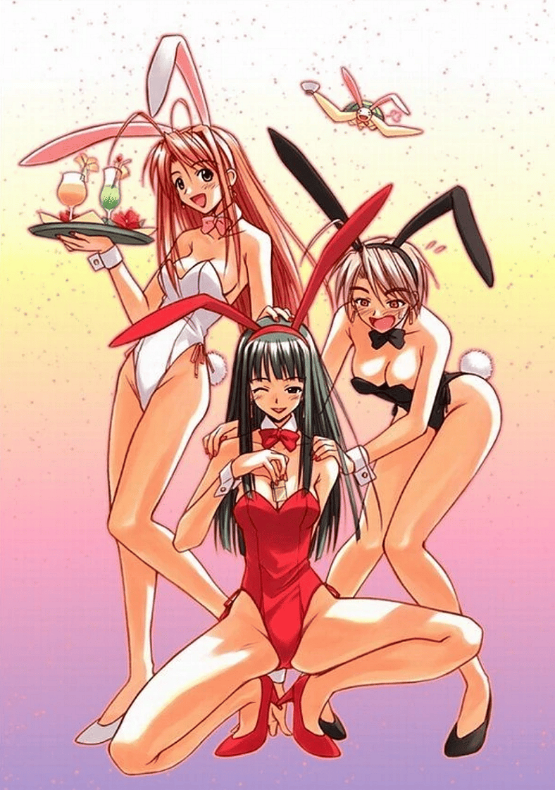 Naru, Motoko, Mitsune serve drinks on Love Hina: Secrets at Hinata Hotel cover (2002), Kodansha