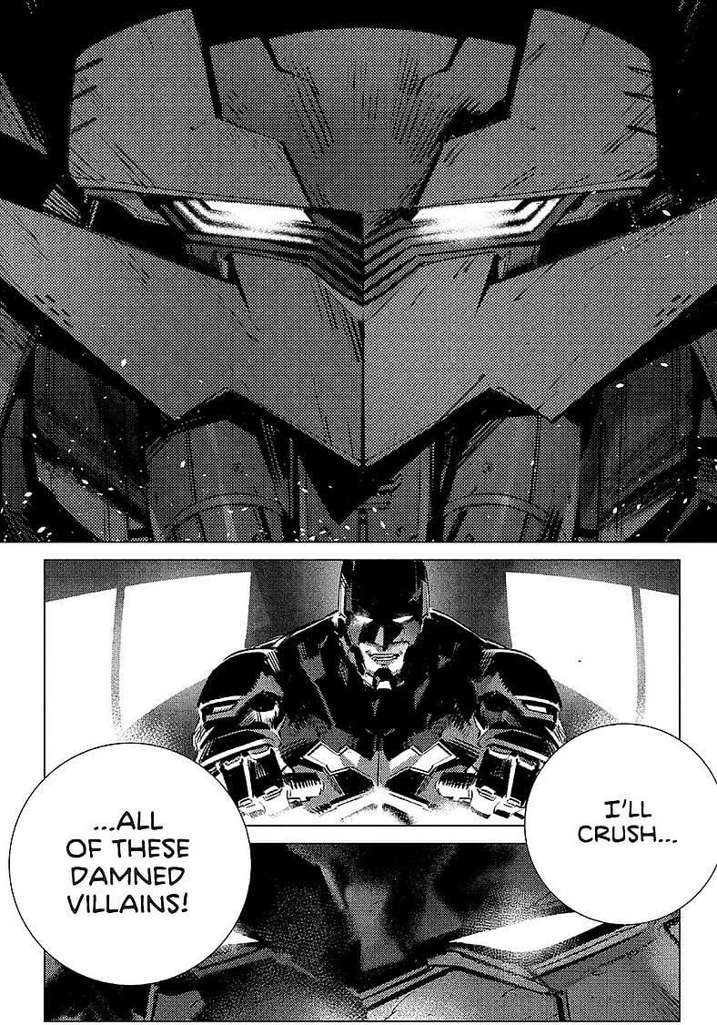 The Dark Knight suits up in his titular mecha in Batman: Justice Buster Ch. 12 (2025), DC. Words by Eiichi Shimizu, art by Tomohiro Shimoguchi.