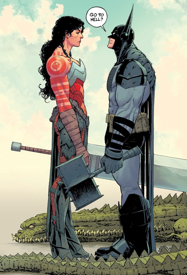 Diana is unimpressed with Bruce's bravado on Nick Dragotta's cover to Absolute Batman Vol. 1 #16 (2026), DC
