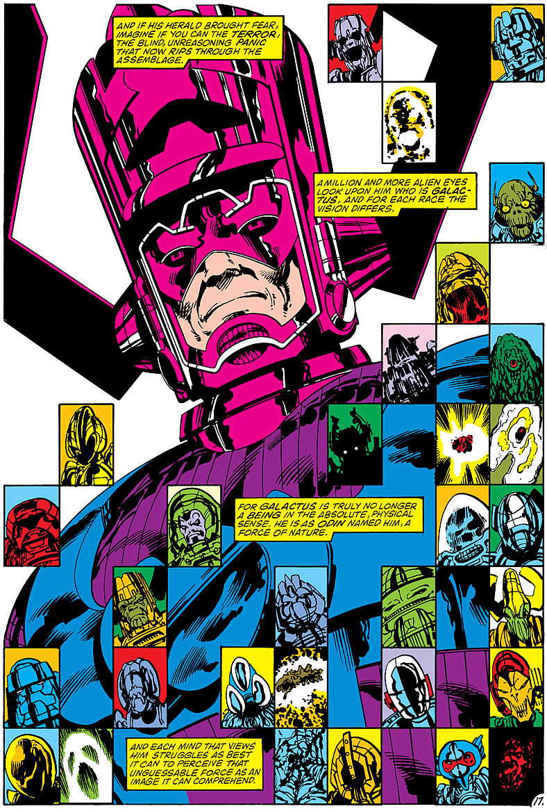 Galactus defends Reed Richards before the Shi'ar Magistrate in Fantastic Four Vol. 1 #262 (1983)
