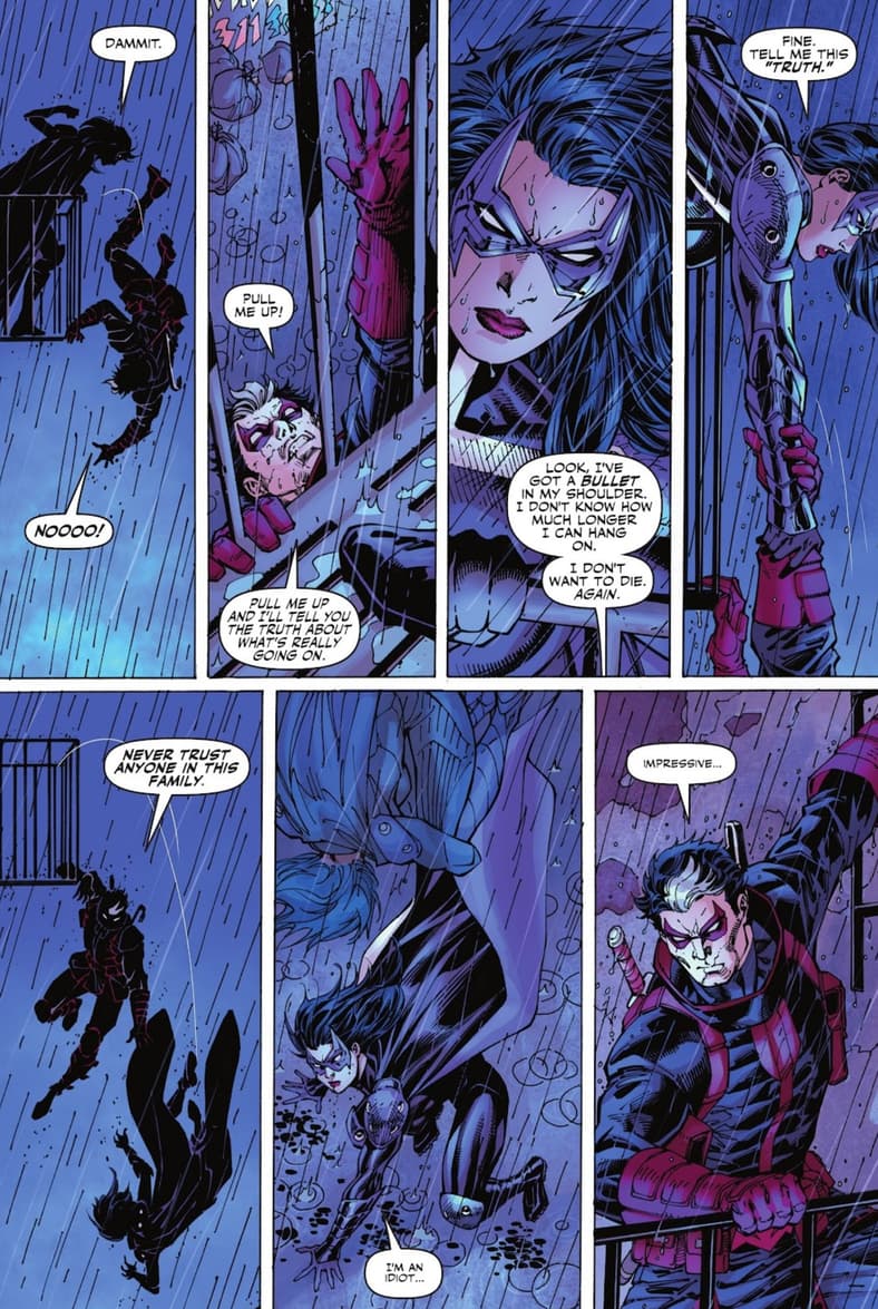 Red Hood gives Huntress the slip in Batman Vol. 2 #162 'Hush 2, Chapter Five: The King' (2025), DC. Words by Jeph Loeb, art by Jim Lee, Scott Williams, Alex Sinclair, and Richard Starkings.