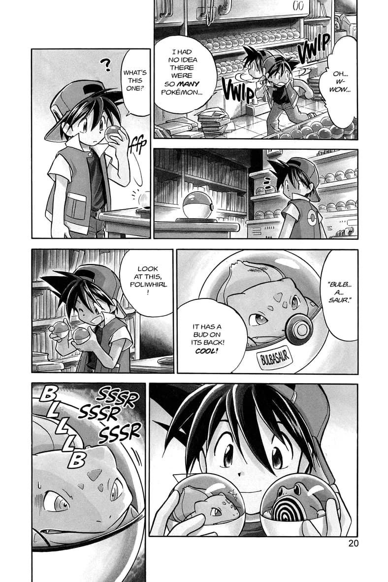 Red meets new companions in Pokémon Adventures Chapter 2 'Bulbasaur, Come Home!' (1997), Shogakukan