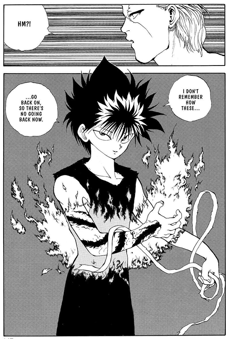 Hiei unveils his Dragon of the Darkness Flame in Yu Yu Hakusho Ch. 99 (1992), Shueisha