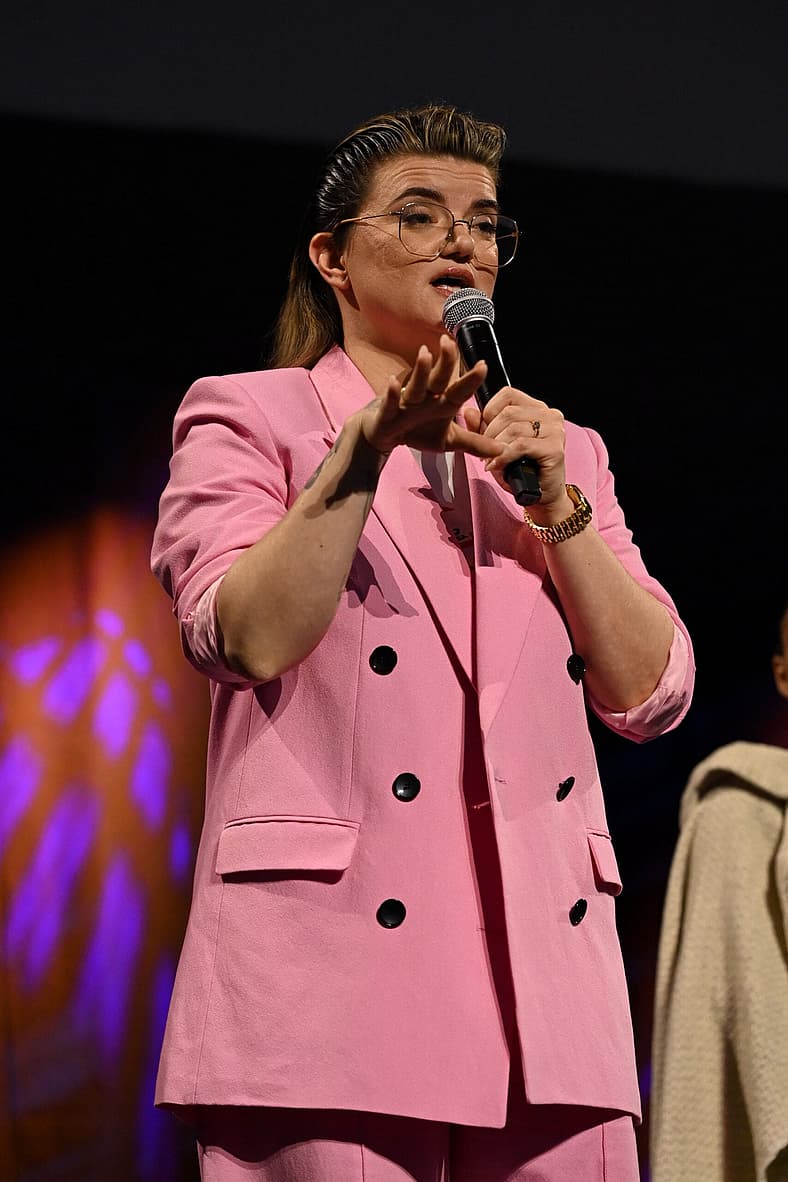 Leslye Headland onstage during The Acolyte panel at Star Wars Celebration 2023