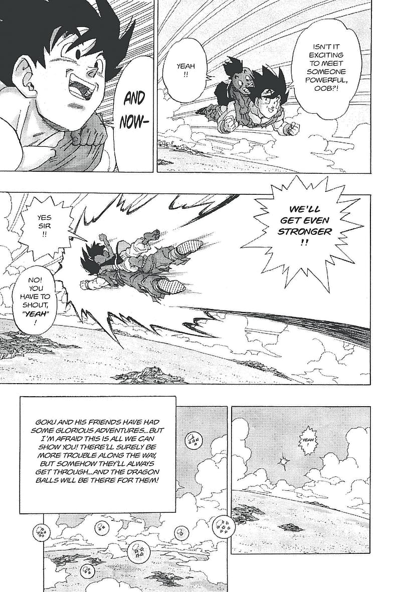 Goku and Uub fly off in search of new adventures in Dragon Ball Chapter 325, Shueisha
