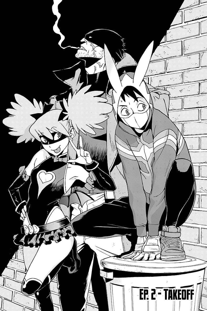 Knuckleduster, The Crawler, and Pop☆Step patrol streets in My Hero Academia: Vigilantes (2016)