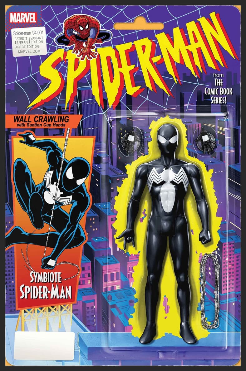 Symbiote Spider-Man is mint in box on John Tyler Christopher's variant cover to Spider-Man '94 Vol. 1 #1 (2025), Marvel Comics