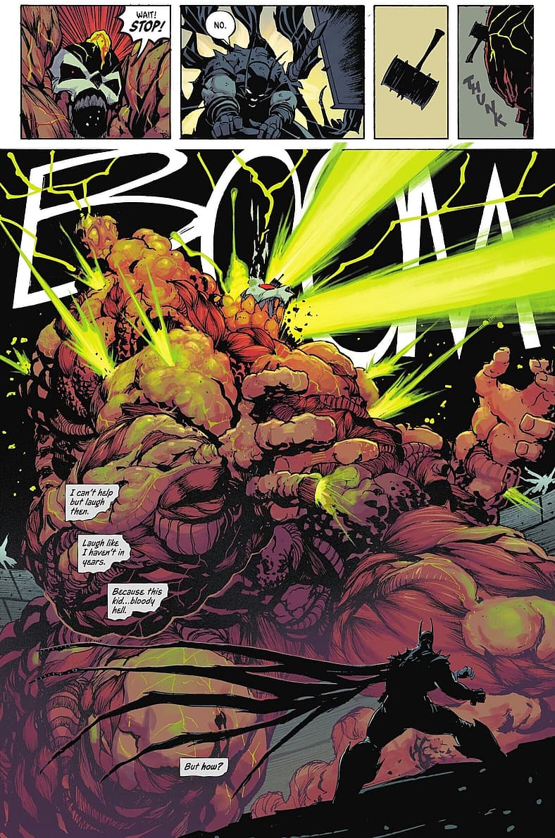 Alfred Pennyworth is awestruck as Bruce Wayne puts down Bane in Absolute Batman Vol. 1 #15 "Abomination, Conclusion" (2025), DC. Words by Scott Snyder, art by Nick Dragotta, Frank Martin, and Clayton Cowles.