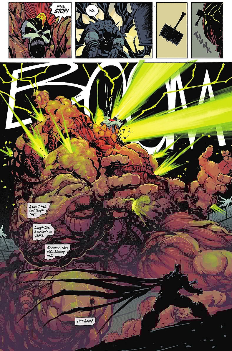 Alfred Pennyworth is awestruck as Bruce Wayne puts down Bane in Absolute Batman Vol. 1 #15 "Abomination, Conclusion" (2025), DC. Words by Scott Snyder, art by Nick Dragotta, Frank Martin, and Clayton Cowles.