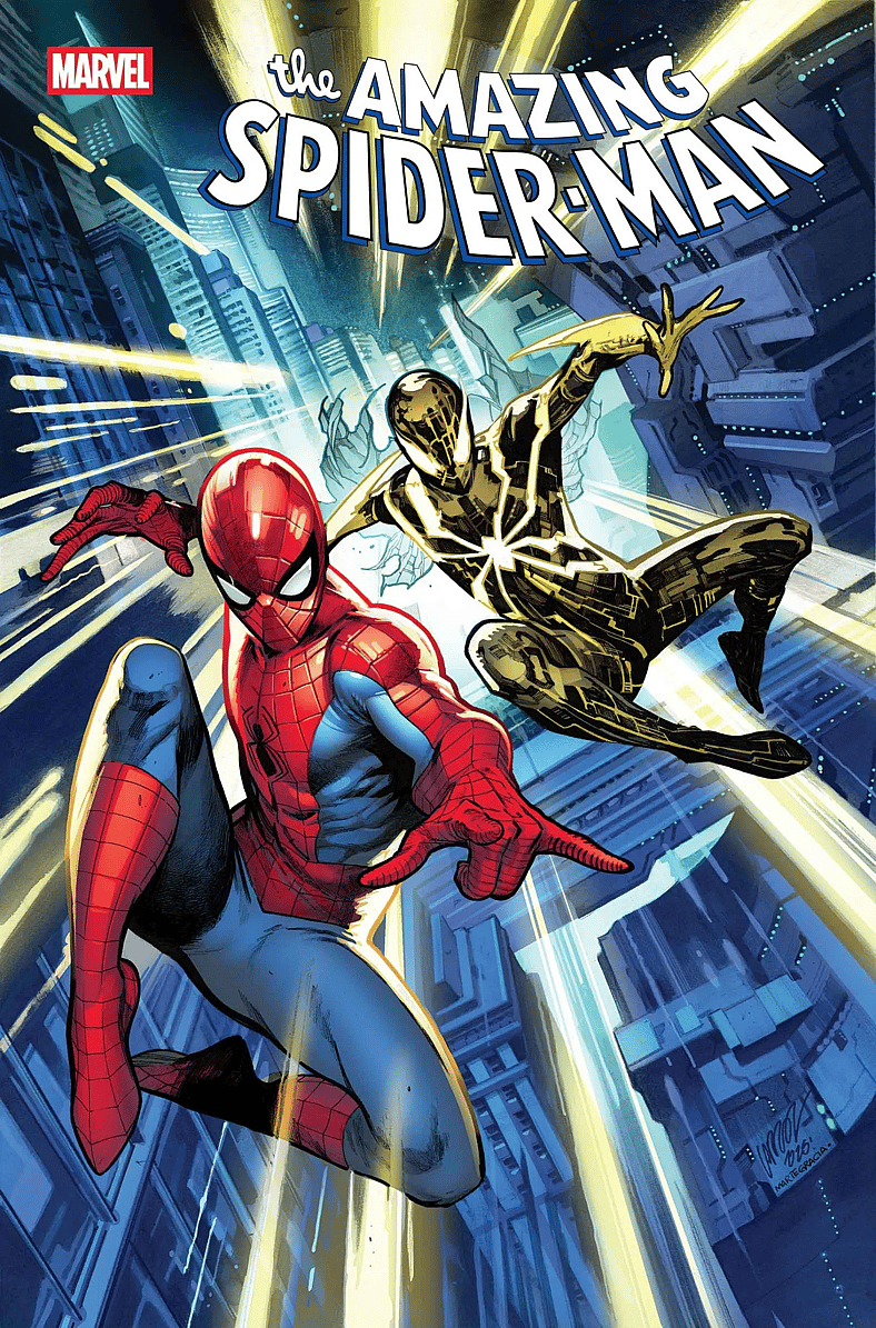 Peter Parker and Symbie swing into action on Pepe Larraz's cover to Amazing Spider-Man Vol. 7 #11 (2025), Marvel Comics