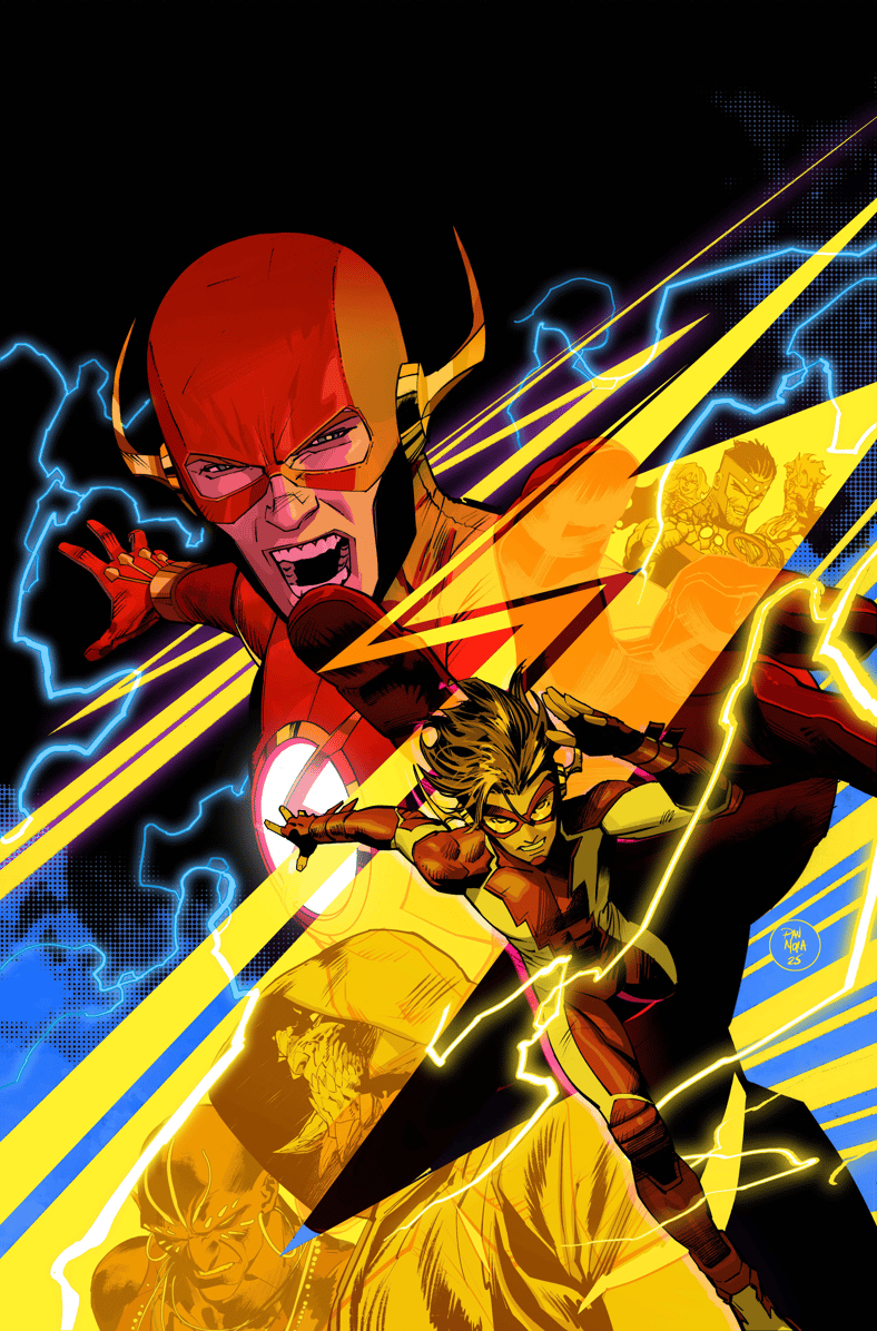 Wally West tries to stop Impulse from breaking time on Dan Mora's variant cover to The Flash Vol. 6 #26 (2025), DC