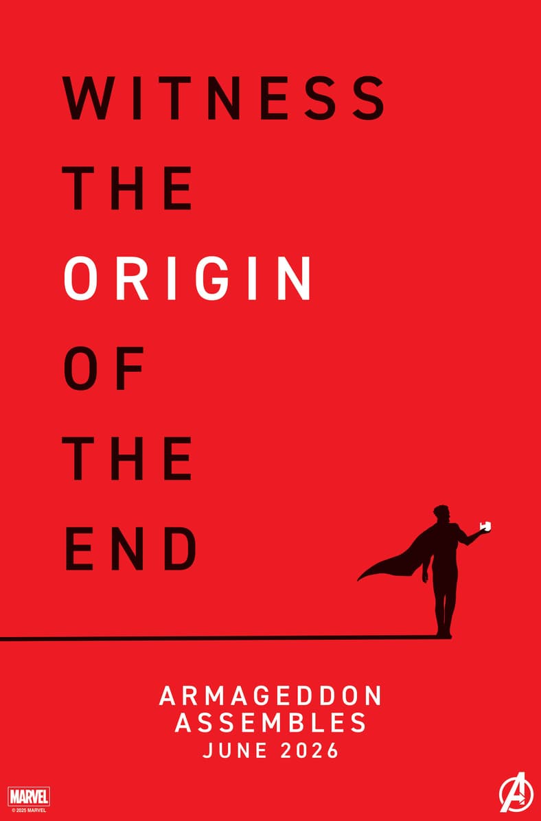A cloaked figure wields an Earth-6160 Origin Box on Chip Zdarsky's promotional image for Armageddon (2026), Marvel Comics