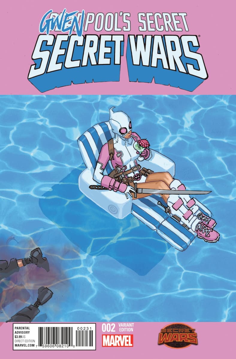 Gwenpool kicks back after a mission well done on Chris Bachalo's variant cover to Deadpool's Secret War Vol. 1 #2 (2015), Marvel Comics
