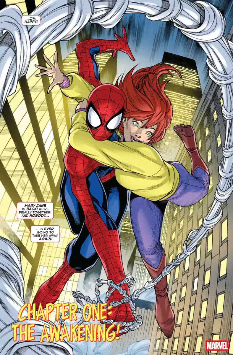 Peter Parker and MJ are a couple once more in Spider-Man '94 Vol. 1 #1 (2025), Marvel Comics. Words by J.M. DeMatteis, art by Jim Towe.