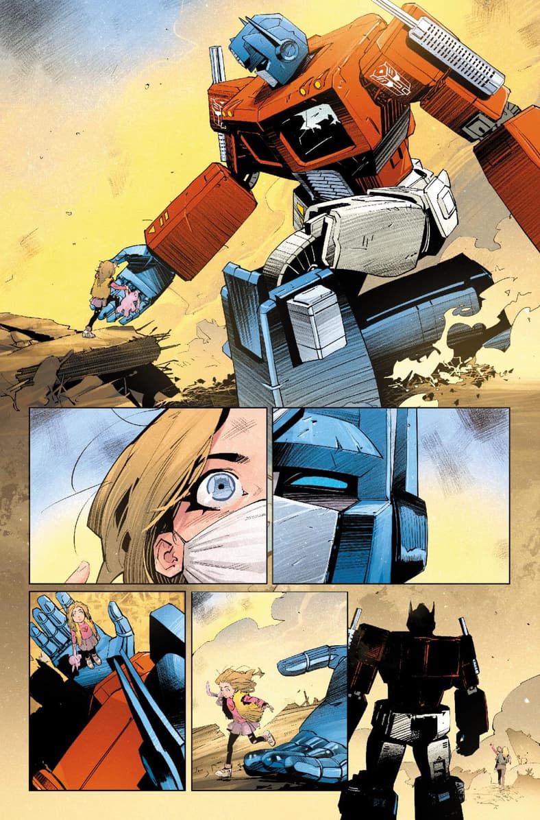 Optimus Prime provides a spark of hope in Transformers Vol. 1 #25 (2025), Skybound Entertainment. Words by Robert Kirkman, art by Dan Mora.