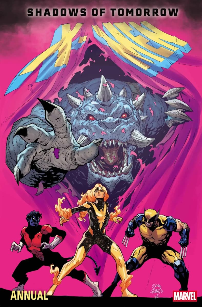 Nightcrawler, Phoenix, and Wolverine are caught unaware by a rampaging beast on Ryan Stegman's cover to X-Men Vol. 7 Annual #1 (2026), Marvel Comics