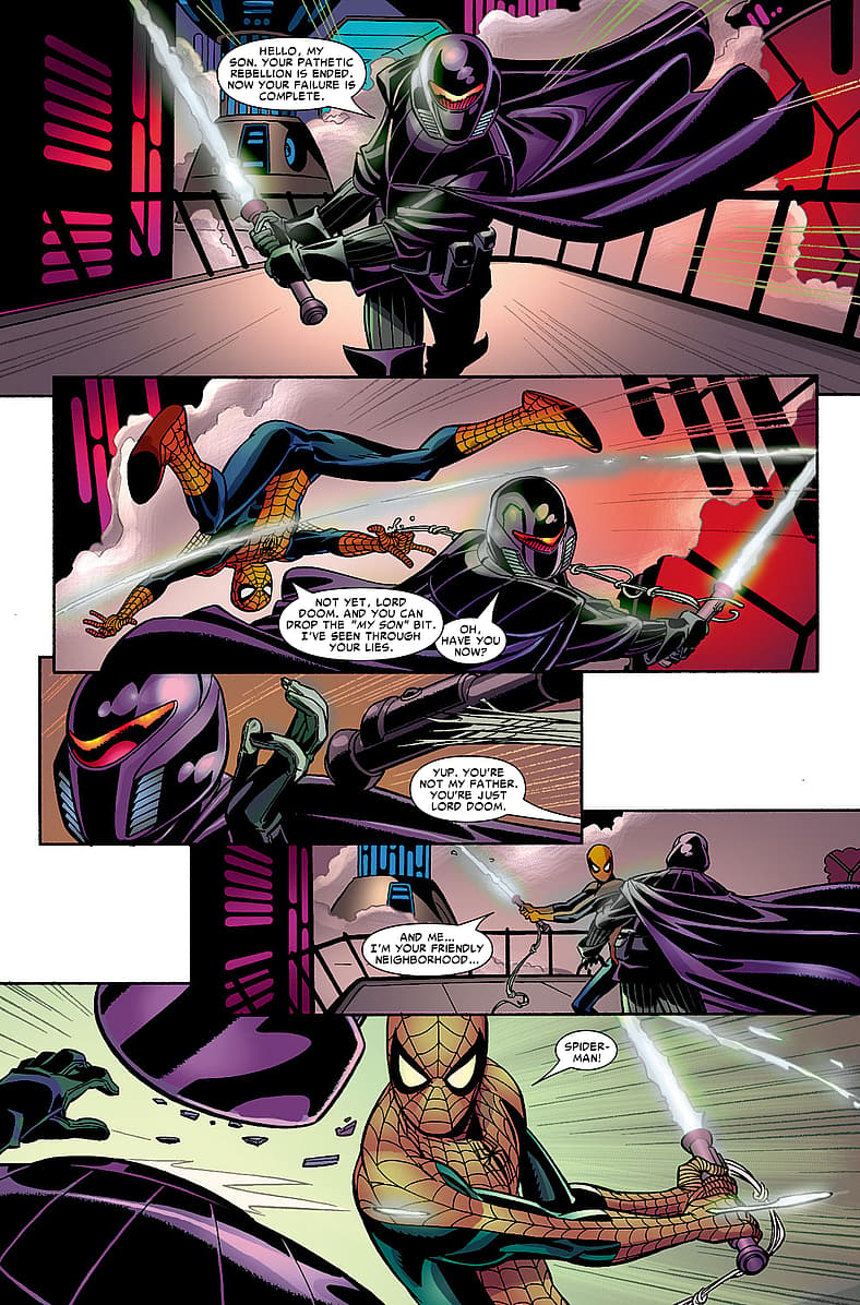 Spider-Man of Earth-6078 faces Lord Doom in Friendly Neighborhood Spider-Man Vol. 1 #8 (2006)