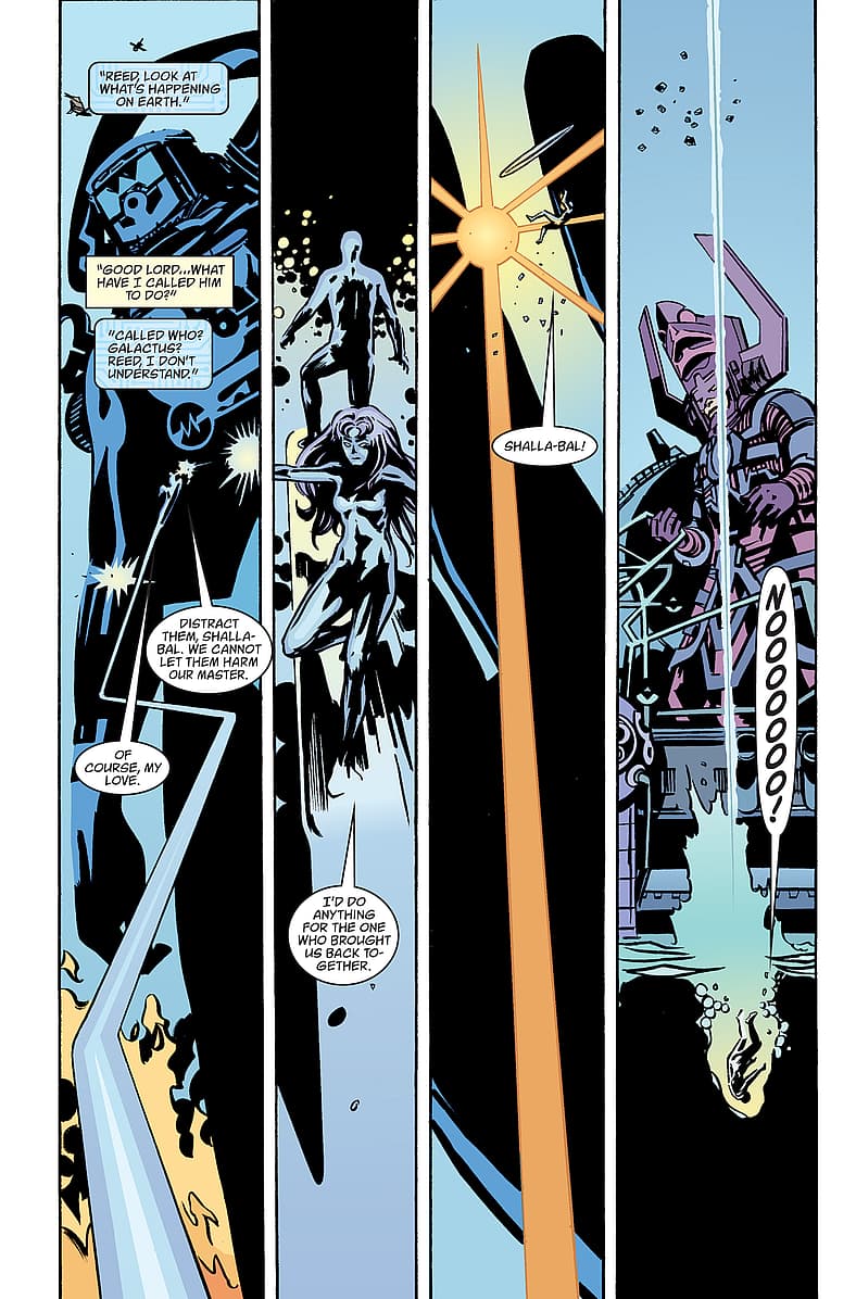 Shalla-Bal falls in battle in Earth X Vol. 1 #X (2000), Marvel Comics
