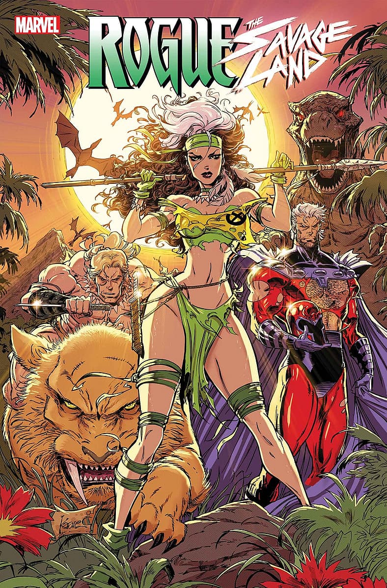Rogue, Ka-Zar, Zabu and Magneto reunite on Kaare Andrew's cover to Rogue: The Savage Land Vol. 1 #1