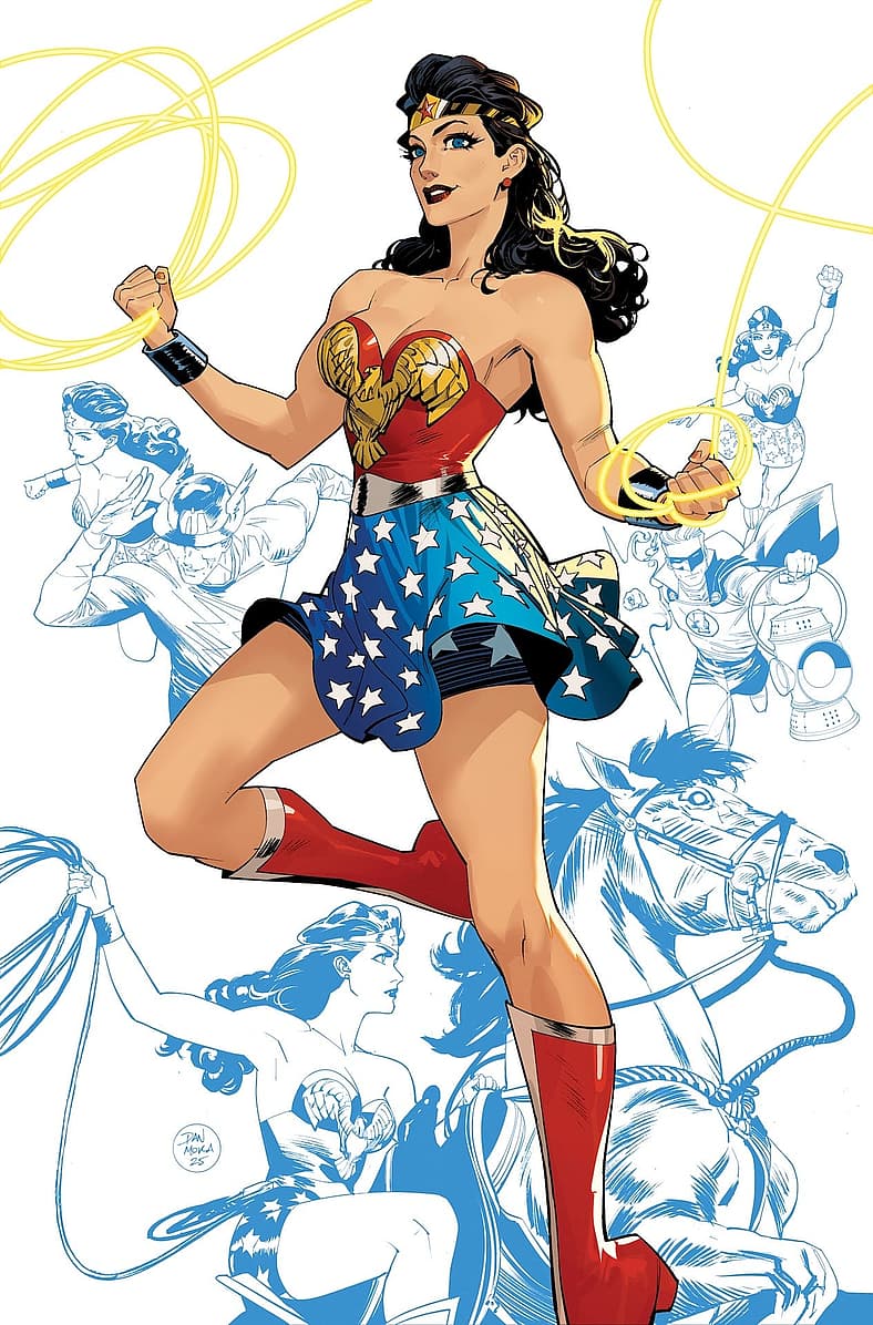 Wonder Woman enters the fray on Dan Mora's variant cover to New History of the DC Universe Vol. 1