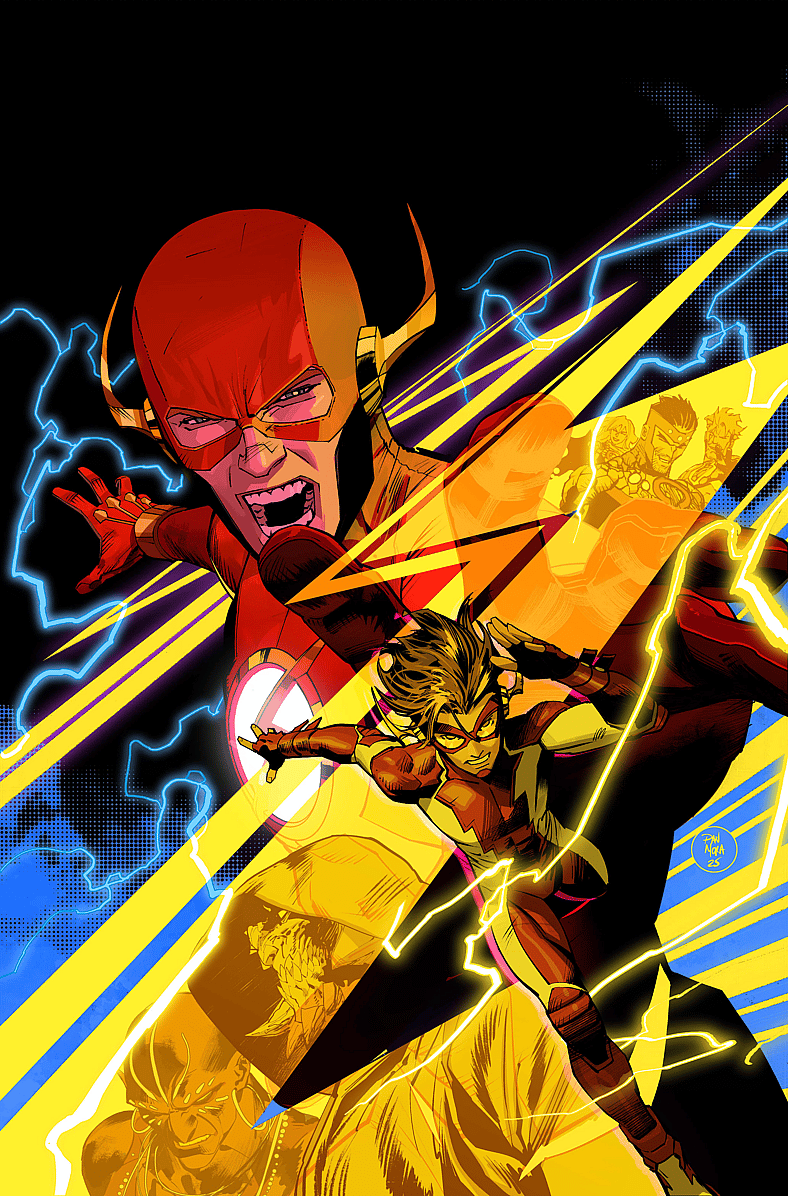 Wally West tries to stop Impulse from breaking time on Dan Mora's variant cover to The Flash Vol. 6