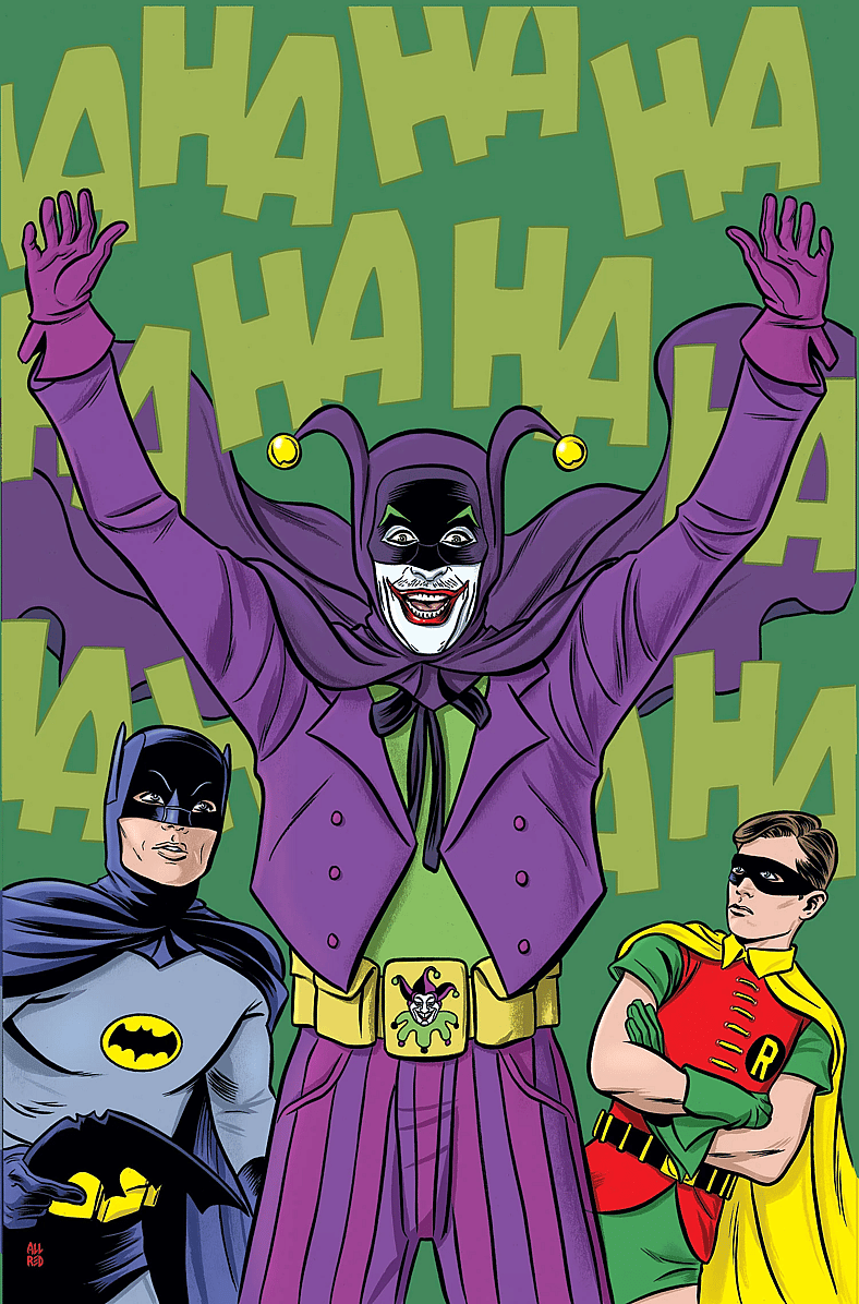 Jokerman is Gotham City's newest hero on Michael and Laura Allred's cover to Batman '66 Vol. 1 #20 "A Stand Up Guy" (2015), DC