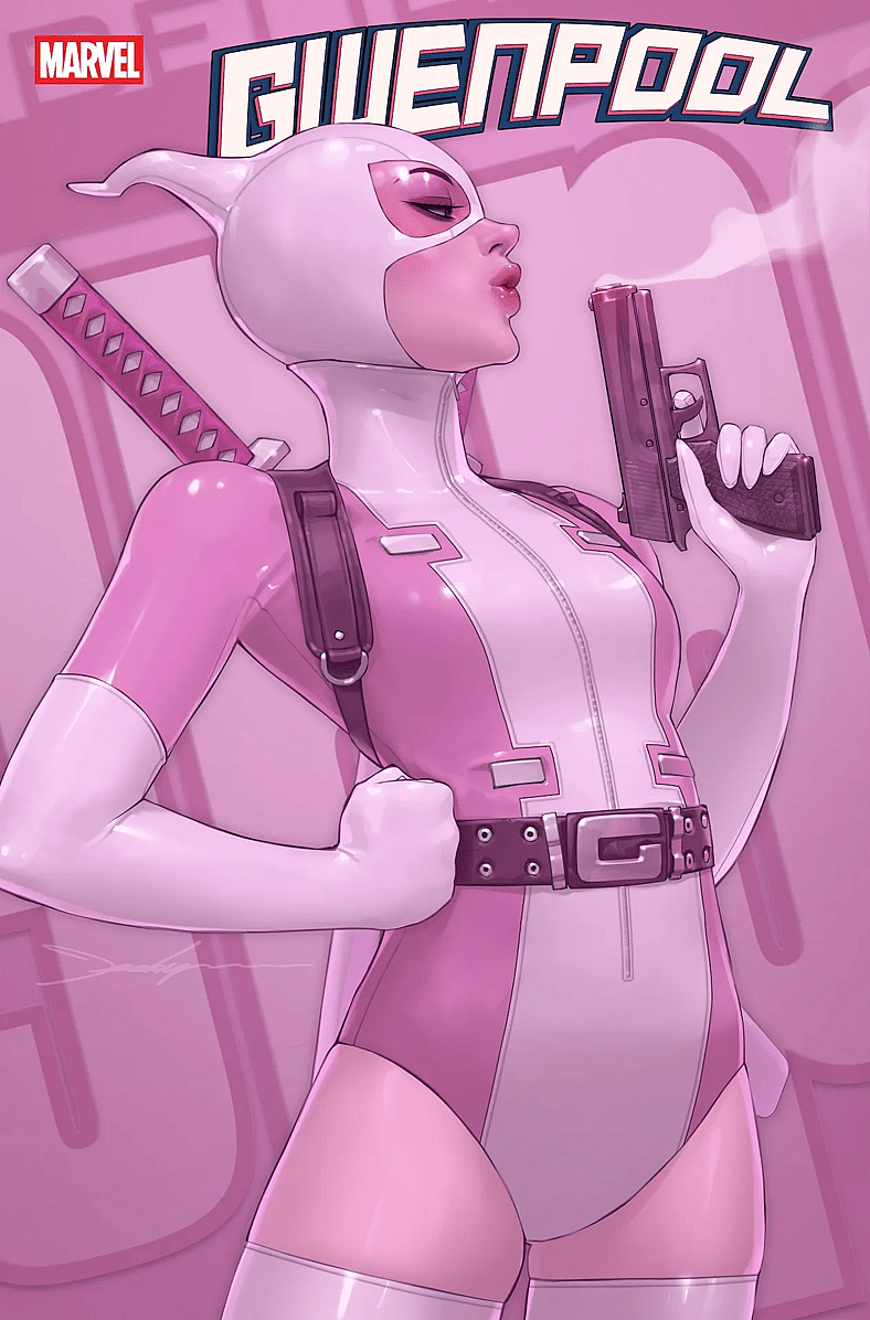 Gwenpool returns to put a stop to her new doppelganger on Jeehyung Lee's variant cover to Gwenpool Vol. 1 #1 (2025), Marvel Comics