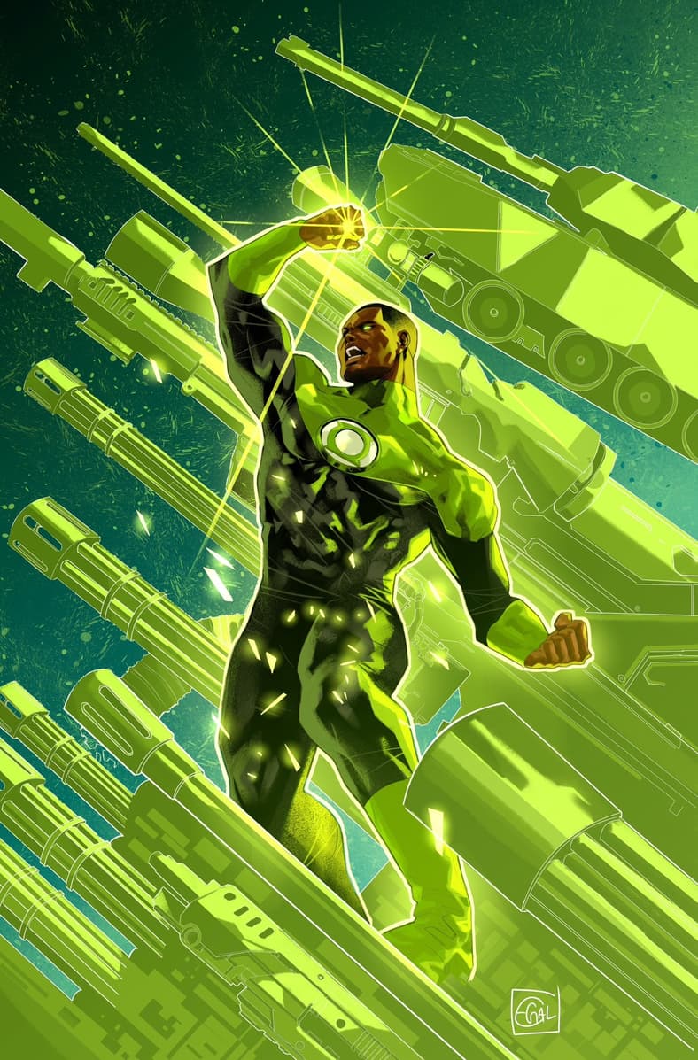 John Stewart prepares to rain down Hell on Edwin Galmon's variant cover to Green Lantern: War Journal Vol. 1 #3 "Sinking In" (2024), DC