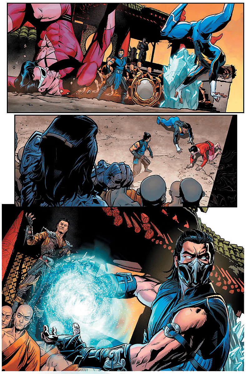 Black Lightning and Plastic Man find themselves on the otherside of Earthrealm in DC K.O.: Boss Battle Vol. 1 #1 (2026), DC. Words by Jeremy Adams, art by Ronan Cliquet, Carmine Di Gianddomenico, Kieran McKeown, and Pablo M. Collar, and Hi-Fi.