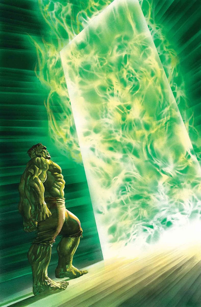 Hulk faces The Green Door on Alex Ross' cover to Immortal Hulk Vol. 1 #10 "Thaumiel" (2018), Marvel